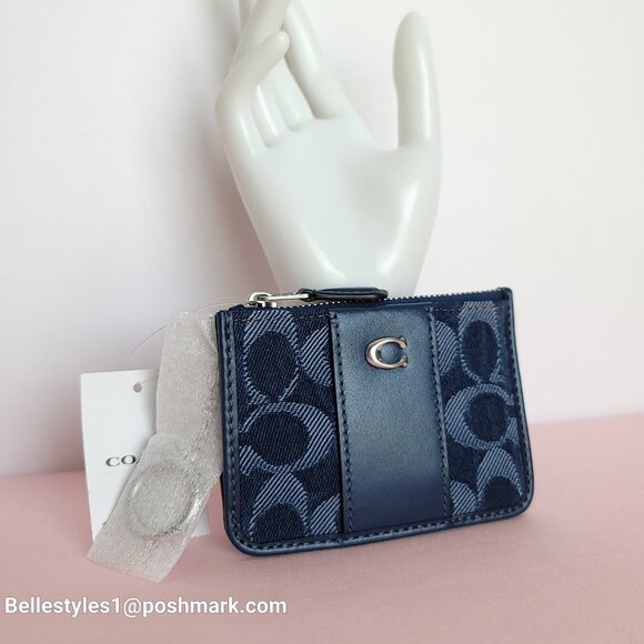 COACH Mini Skinny ID Card Case in Denim Signature- Deep Blue multi color⭐ - Picture 2 of 16